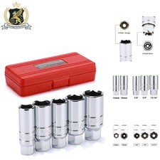5-piece Automotive Spark Plug Socket Set - Mirror Chrome Finish Rubber Insert