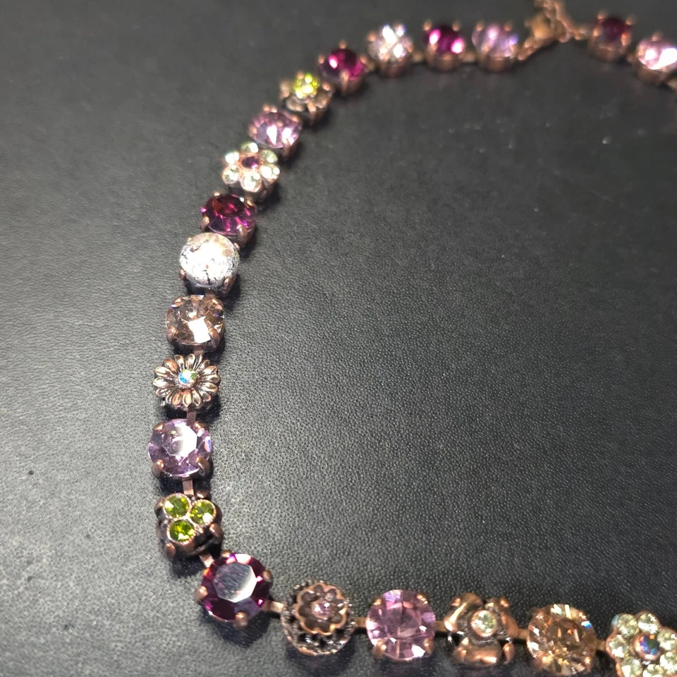 Unsigned Crystal Prong Set Rose Gold Tone Necklace Multicolor - Image 4 of 4