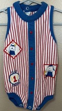 Vintage Buster Brown Baby Romper 12M Baseball Teddy Bear Striped USA 90s