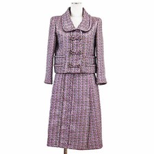 CHANEL Tweed Set-up Jacket  Skirt P51408 2015y CC Logo Women Size 38 Multicolor
