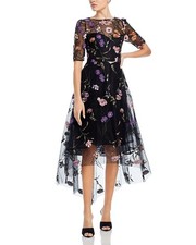 Teri Jon by Rickie Freeman Floral Embroidered Tulle Dress Women's 4 Black Multi