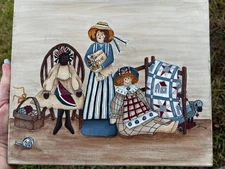 Vintage Country Americana Acrylic Painting Folk Art Dolls Toys Primitive Style