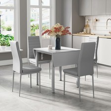 Space-Saving Drop Leaf Dining Table & 4 Grey PU Leather Chairs for Small Rooms