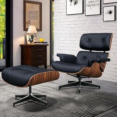 XL-Tall Light Rosewood eames-style Lounge Chair and Ottoman Genuine Leather