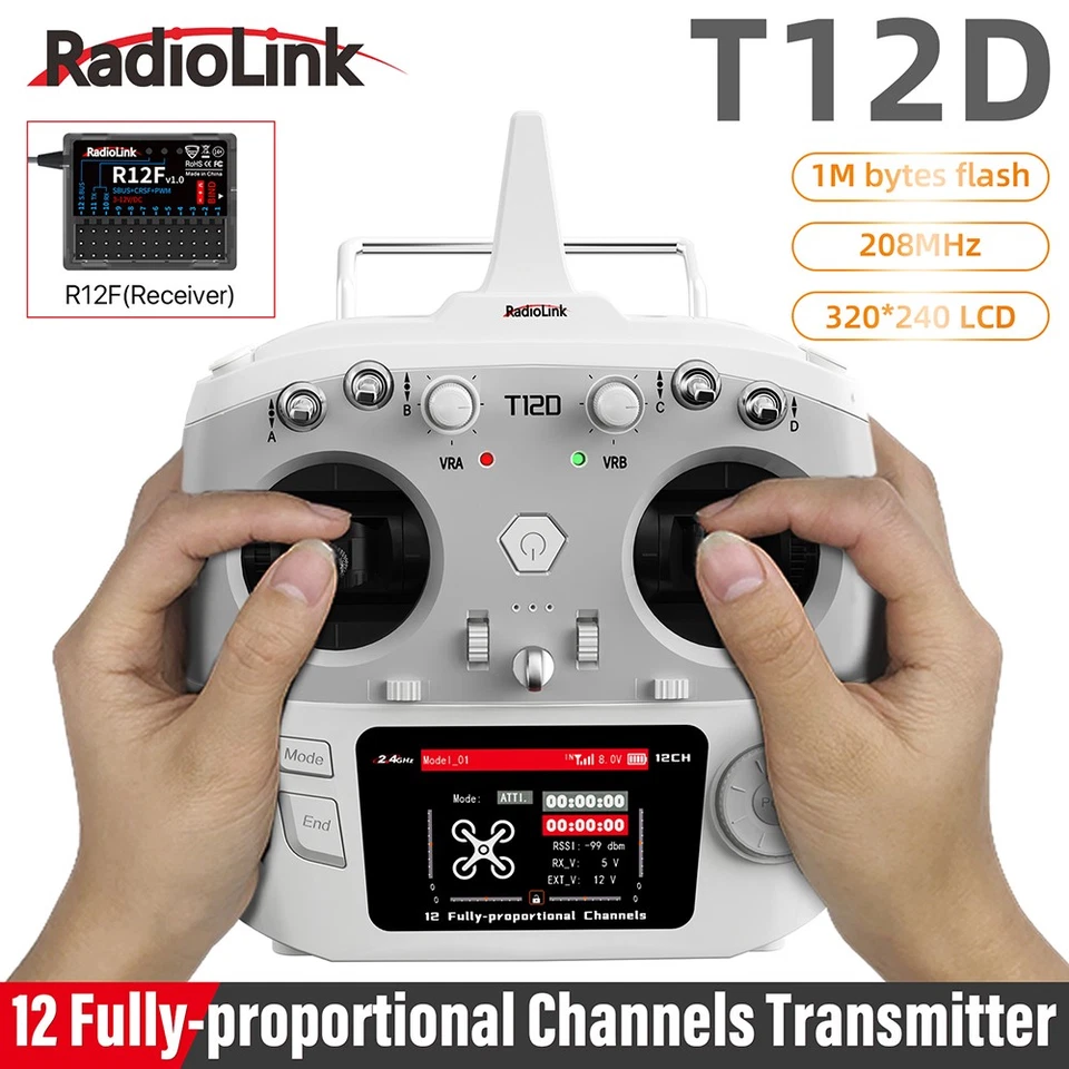 RadioLink T12D RC Transmitter 12CH 2.4G R12F Receiver for Drone Fixed Wing Boat - Image 3 of 4