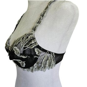 Lise Charmel Bra 36C Black & White Feather Embroidery Unlined Underwire Bralette