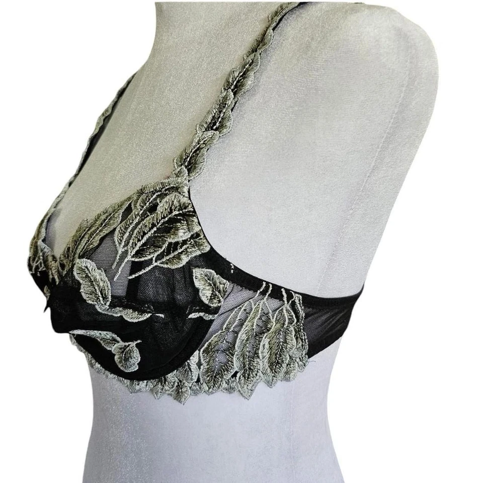 Бюстгальтер Lise Charmel 36C черно-белый с вышивкой перьями на косточках без подкладки бюстгальтер - Изображение 2 из 4