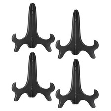 4pcs 8" Easel Plate Holder Wood-like Plastic Folding Display Stand Black