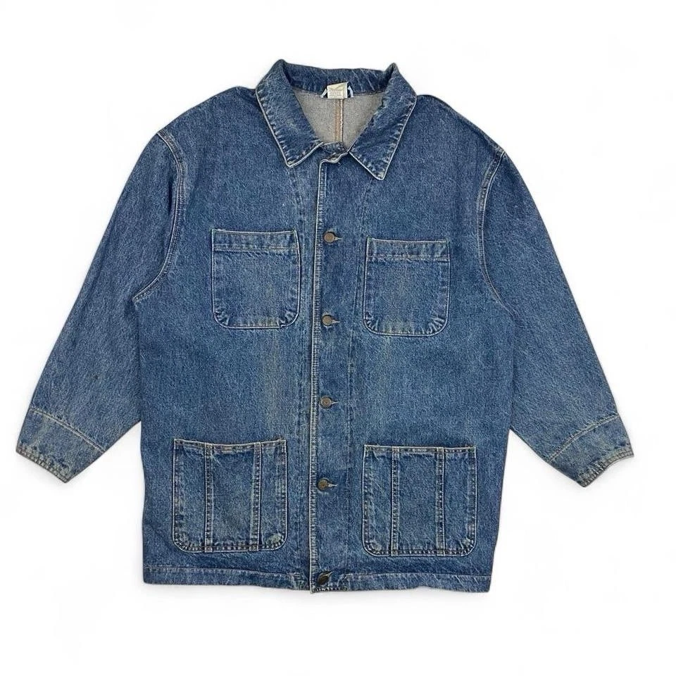 VTG 90s ZENA Denim Chore Coat Jacket Adult L Blue Faded USA Workwear Classic