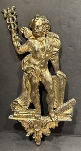 Antique Solid Brass CADUCEUS Medical Science FIGURAL ART Wall Hanging  Plaque