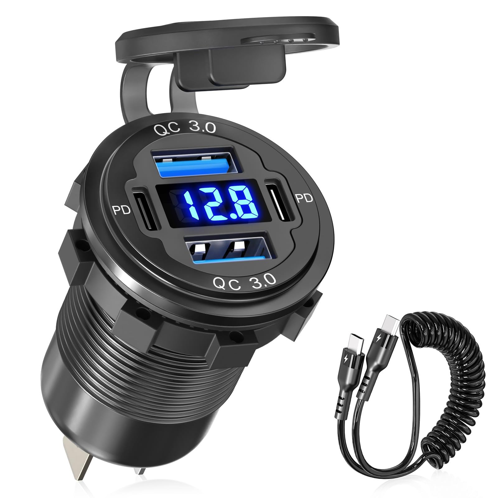 upgraded Version‘ 78w 12v Usb Outlet 4 Port Dual 30w Pd & Dual Quick Charge 3.0