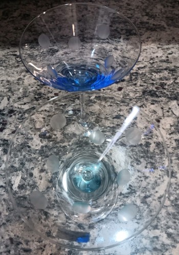 WATERFORD Marquis Polka Dot Crystal Martini Glasses Aqua & Blue Set 7 1/2” - Picture 16 of 23