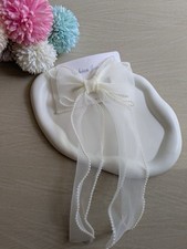 Long tail Bow hair clips- Silk and Pearl border - 1 Ct