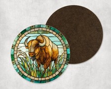 Water Buffalo Rice Field Stained Glass Style Round Coaster Tea Coffee Gift