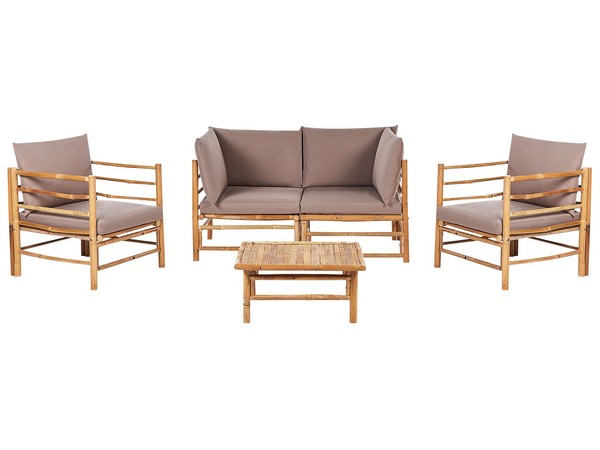 Lounge Set 4-Teilig Bambusholz Hellbraun Mit 10 Kissen Taupe 4-Sitzer Cerreto-image
