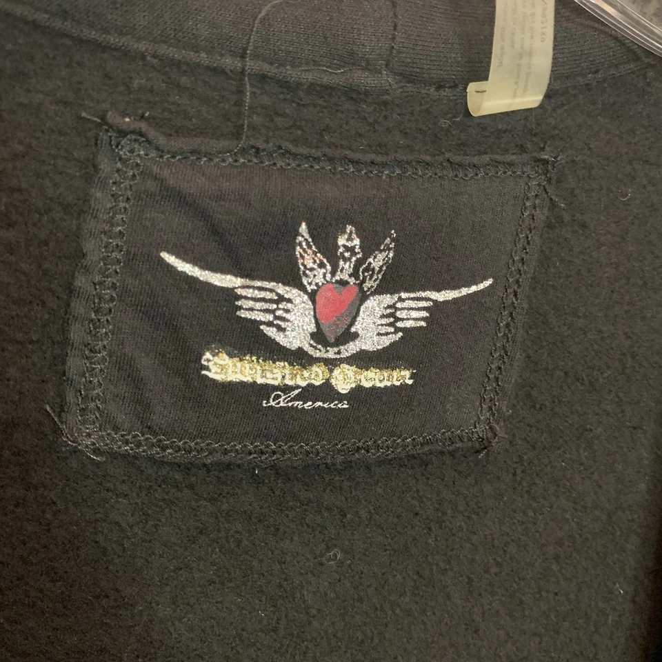 Cárdigan abierto Twisted Heart para mujer con estrás mediano negro flor de lis algodón Y2K Foto 4 de 4