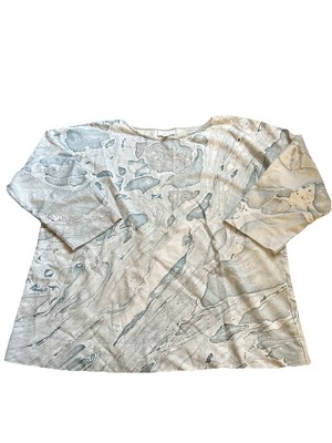 J Jill PureJill Long Sleeve T-Shirt Womens Small Marble Blue Wave Casual