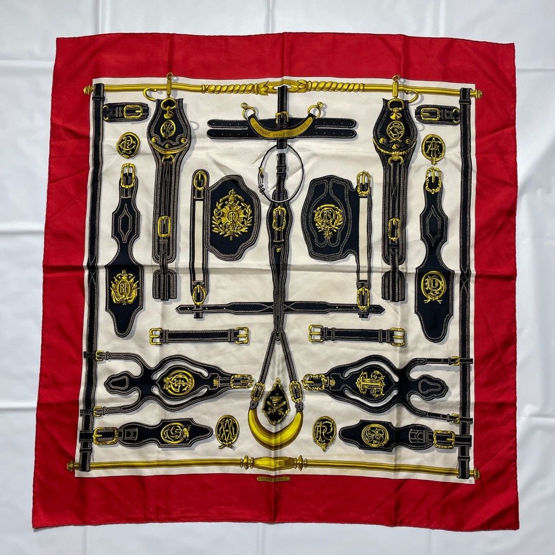 Hermes Carre 90 Silk Scarf Red Multicolor Excellent Used Women No Box