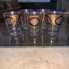 5 VTG  CERA Double Old Fashion Glasses Hollywood Regency 22k Gold Barware MCM