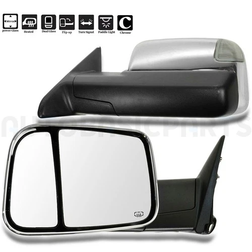 For 2011-2017 Ram 1500 2500 Chrome Power Heated LED Puddle Light Mirrors Pair