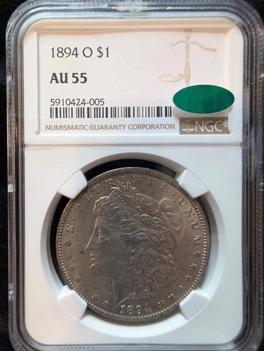 1894 O Morgan Silver Dollar AU 55 NGC CAC Nice Slight Full Toning