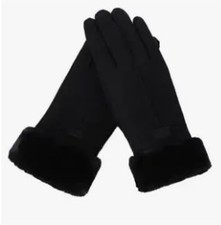 Women Ladies Touch Screen Winter Suede Gloves Warm Thick Soft Black Size S
