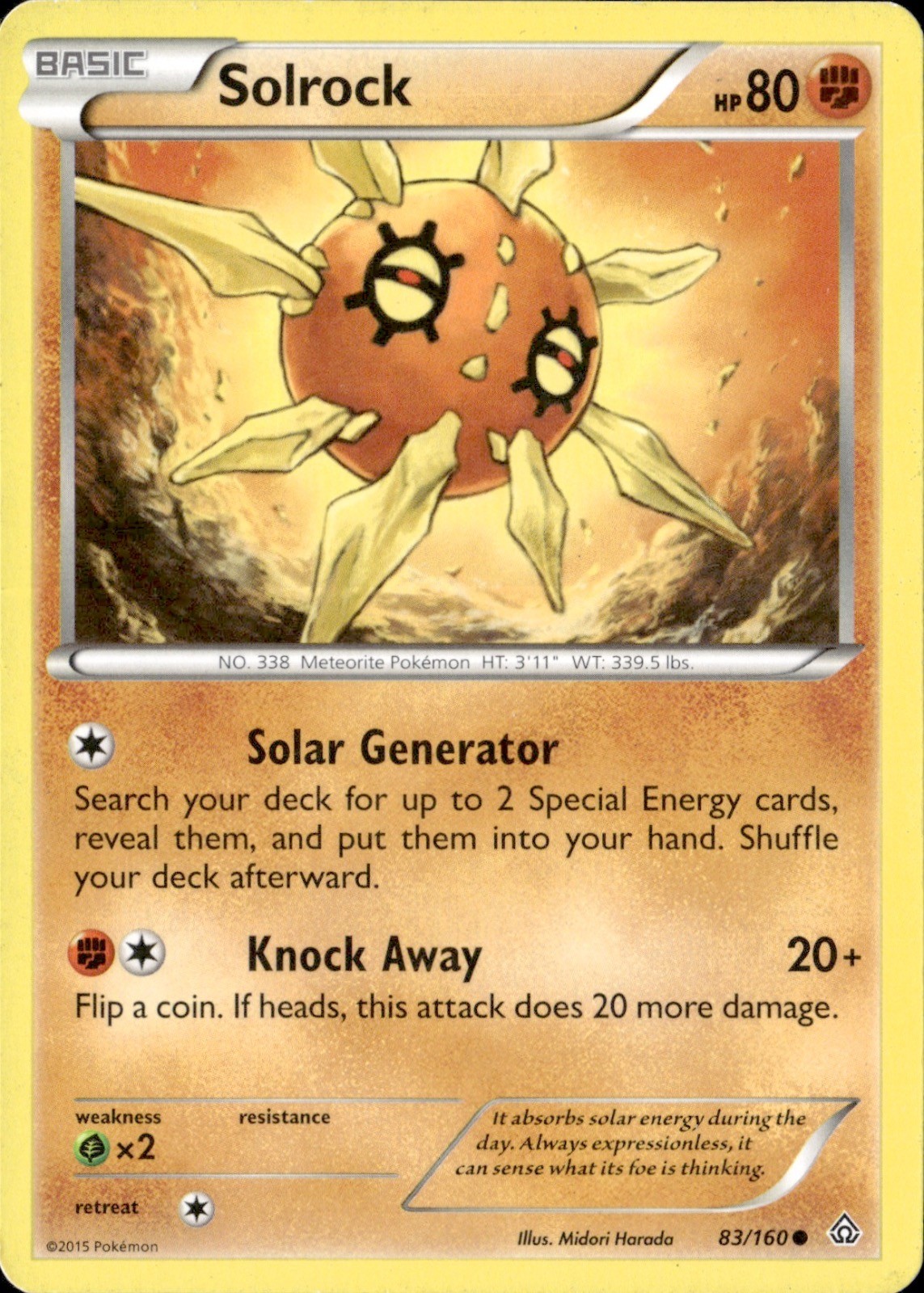 Solrock 83/160 Common Primal Clash Pokemon Lightly Played