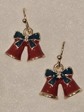 Christmas Bells With Bows Enamel Dangle Earrings