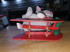 Vintage Annalee Mouse on Wood Sled Doll Red White Hat 5" — photo 3