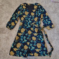 J.Crew Golden Floral Wrap Dress Size 0 Navy Blue Cottagecore Botanical Preppy