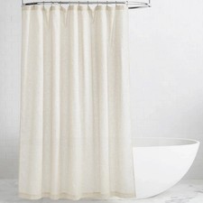 Natural Linen Blend Shower Curtain Button Hole Semi Sheer Bathtub 72x78 Inch