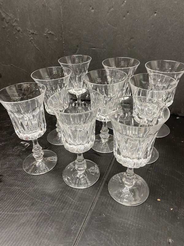 Lot Of 9 Crystal Gorham De Medici Wine Glasses / Water Goblet