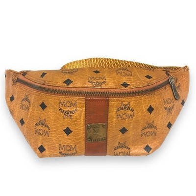 MCM Visetos Monogram Authentic Waist Pouch Crossbody Sling Bag Backpack Camel