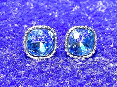 BRIGHTON SPARKLEVILLE LAVENDER BLUE SWAROVSKI CRYSTAL SILVR POST EARRINGS LN VTG