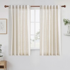 Linen Window Curtains 63 Inch Long 2 Panels Set for Farmhouse, 55" Wide Thick...