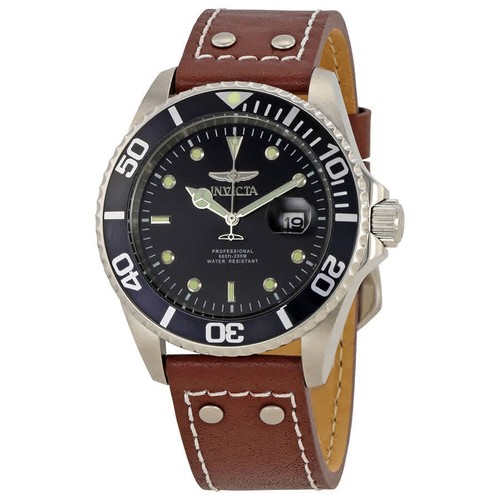 Invicta Pro Diver Black Dial Brown Leather Men's Watch 22069