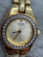 Ladies Citizen 5930-S98993 Gold Tone Rhinestone Bezel Quartz Watch New Battery