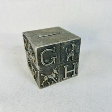 Silver Plate Baby Bank 3 inch ABC Cube Block Bank