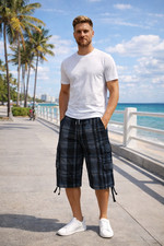 Mens Three Quarter 3/4 Shorts 672 Elasticated Waist Long Length Cargo Combat