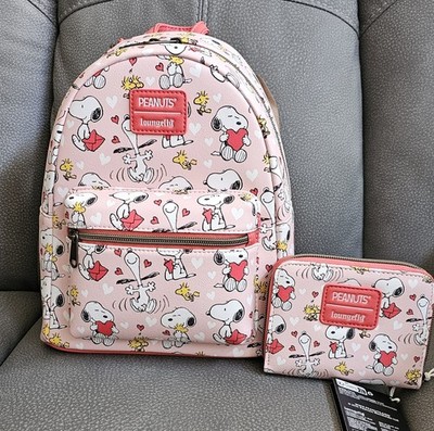 Loungefly Peanuts Snoopy & Woodstock Valentine's Day Hearts Backpack & Wallet