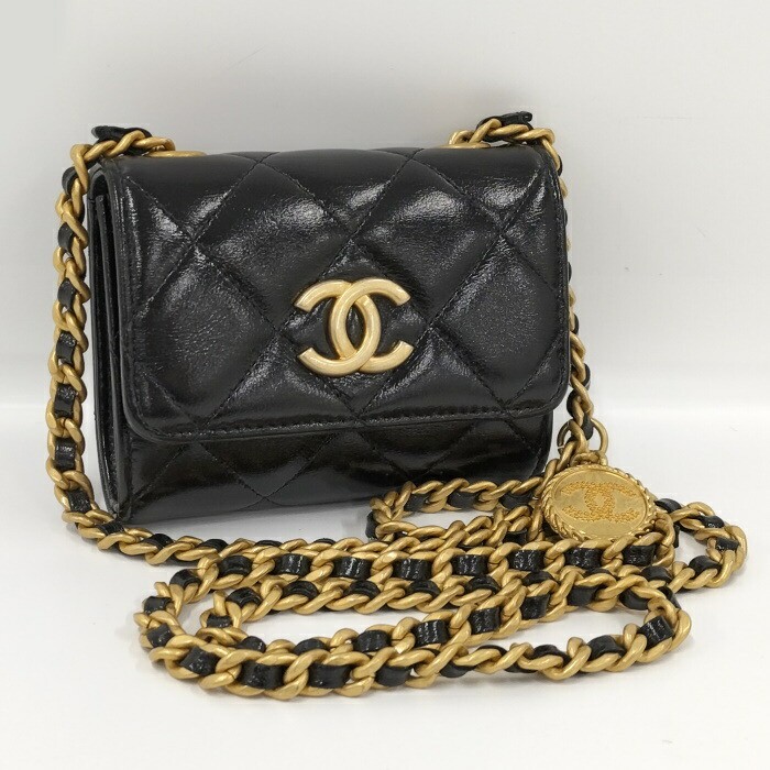 Chanel Black Lambskin Matelasse Pochette with Gold Chain Shoulder Strap