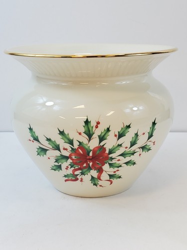 LENOX Holiday Holly Cachepot Planter With 24kt Gold Rim Vintage 