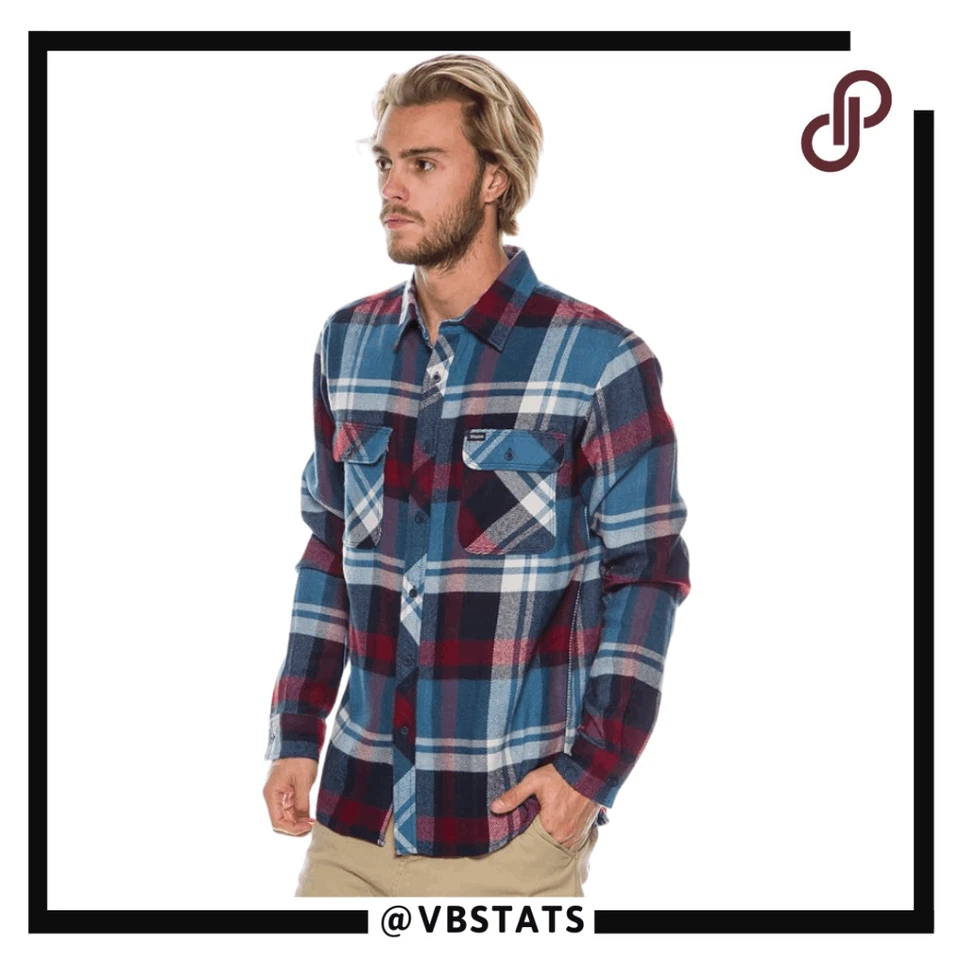 Camisa Brixton Para Hombre Bowery Manga Larga Franela Abotonada Azul Talla Mediana Foto 3 de 4