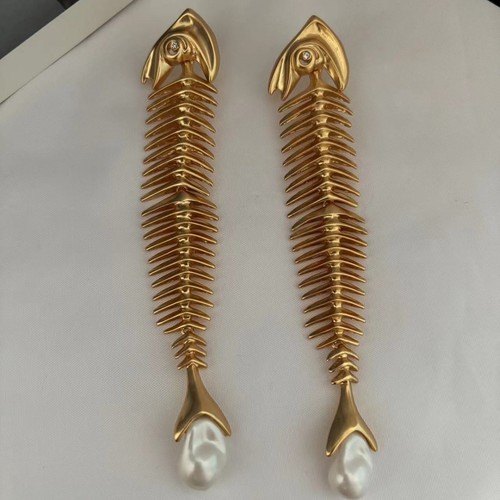Orecchini Schiaparelli Nuovi Ossa di Pesce con Perla Barocca Spalla Spazzamento 18K - Foto 2 di 4
