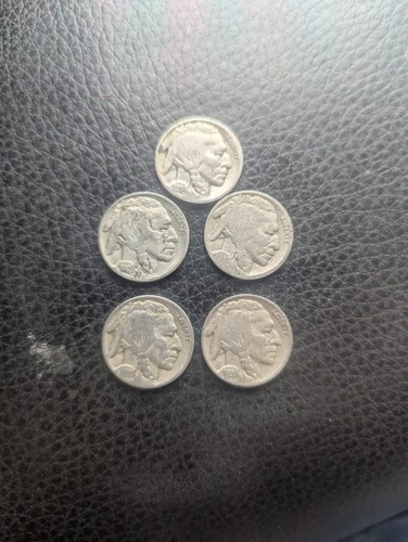 Five 5 Full Date Buffalo Nickels with Five Different Dates!