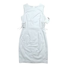 Calvin Klein White Sheath Dress 8 NWT Lace-Up Sides Gold Zip Cocktail Party