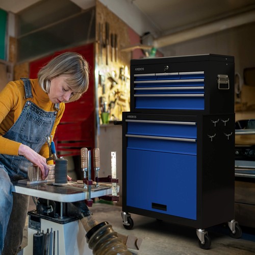 AREBOS carrello da officina carrello portautensili cassetta attrezzi 9 scomparti - Foto 10 di 12