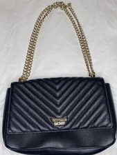 Victoria's Secret Pebbled V-Quilt Street shoulder Bag Chain Strap Purse Black