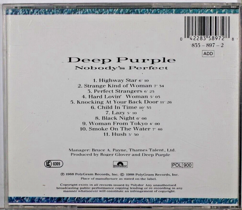 Deep Purple – Nobody's Perfect W.Germany Pressing  - CD Sent Tracked - Image 3 of 3