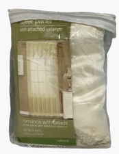 Sheer Panel Ivory Attached Valance Lined with Clear Beads 56" x 84" Natural NEW
